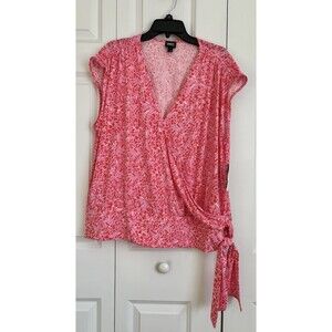INC International Concepts Tops Women's Cap Sleeve Side Tie Print Pink Plus Size